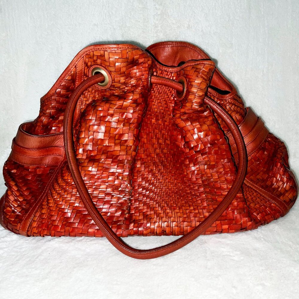 Cole Hann Woven Leather Bag with Gold Hardware